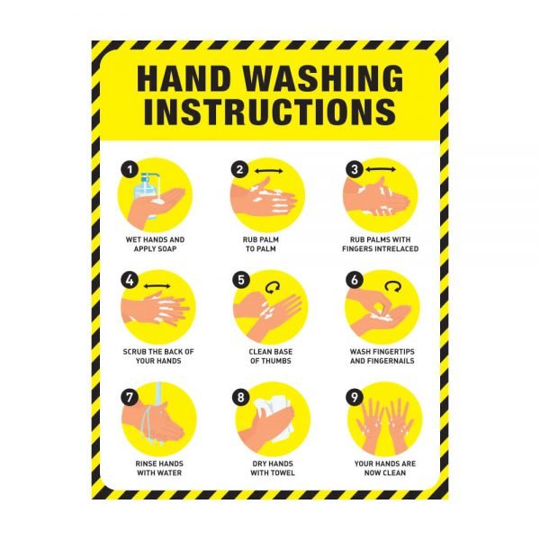 Hand Washing Instruction Poster Yellow