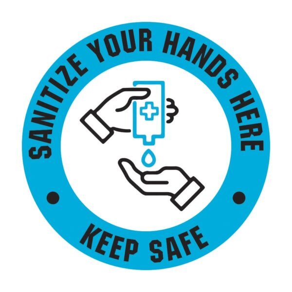 Sanitize Your Hands Here Sticker Blue